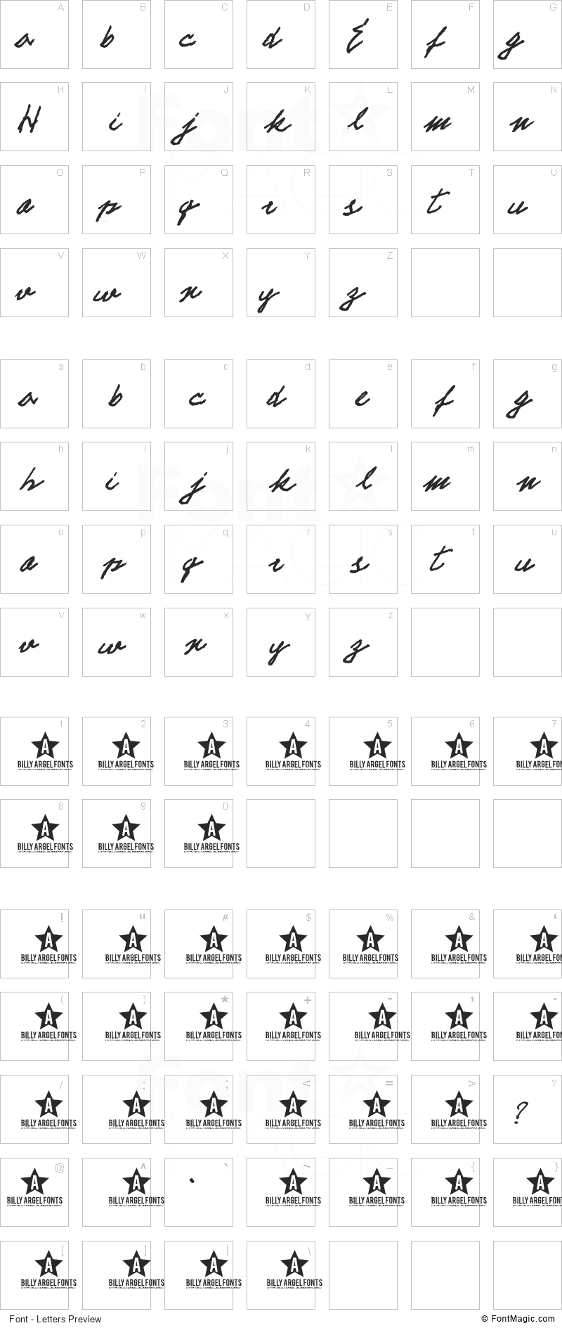Electric Hands Font - All Latters Preview Chart
